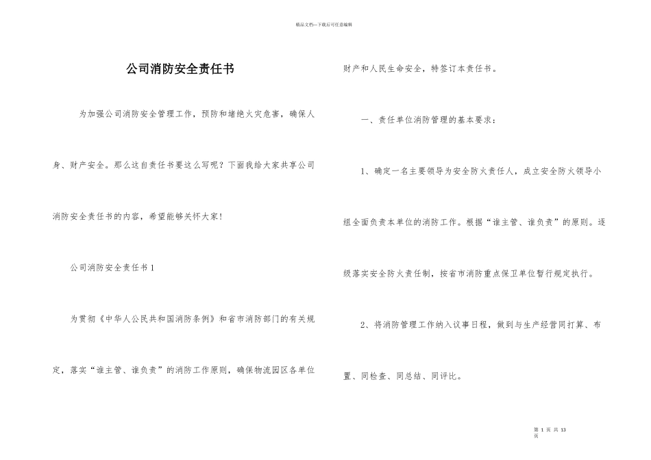 公司消防安全责任书_第1页