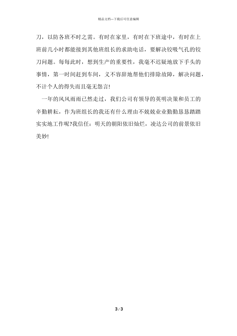 公司班组长年终工作总结_第3页