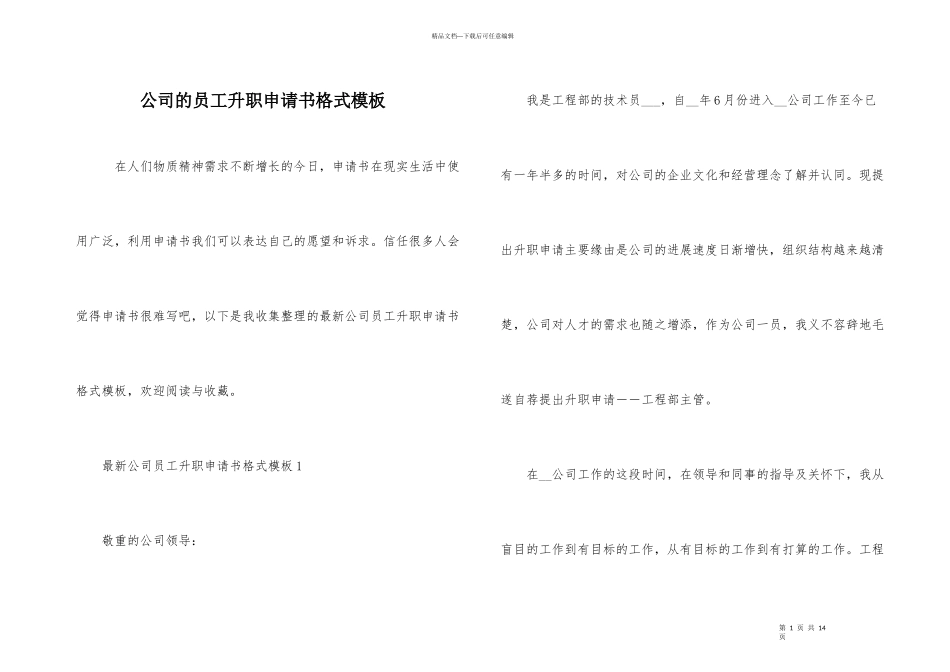 公司的员工升职申请书格式模板_第1页