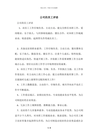 公司的员工评语