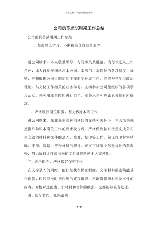 公司的职员试用期工作总结