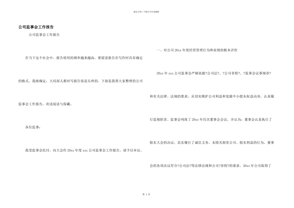 公司监事会工作报告_第1页