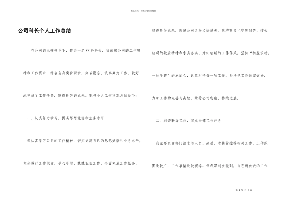 公司科长个人工作总结_第1页