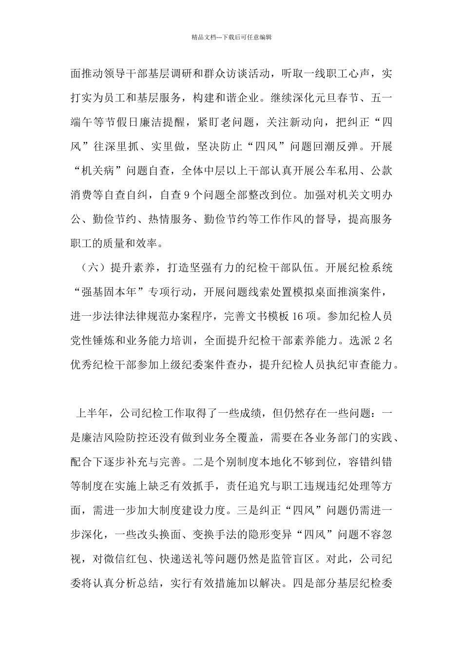 公司纪委2024年上半年工作总结和下半年工作计划_第3页