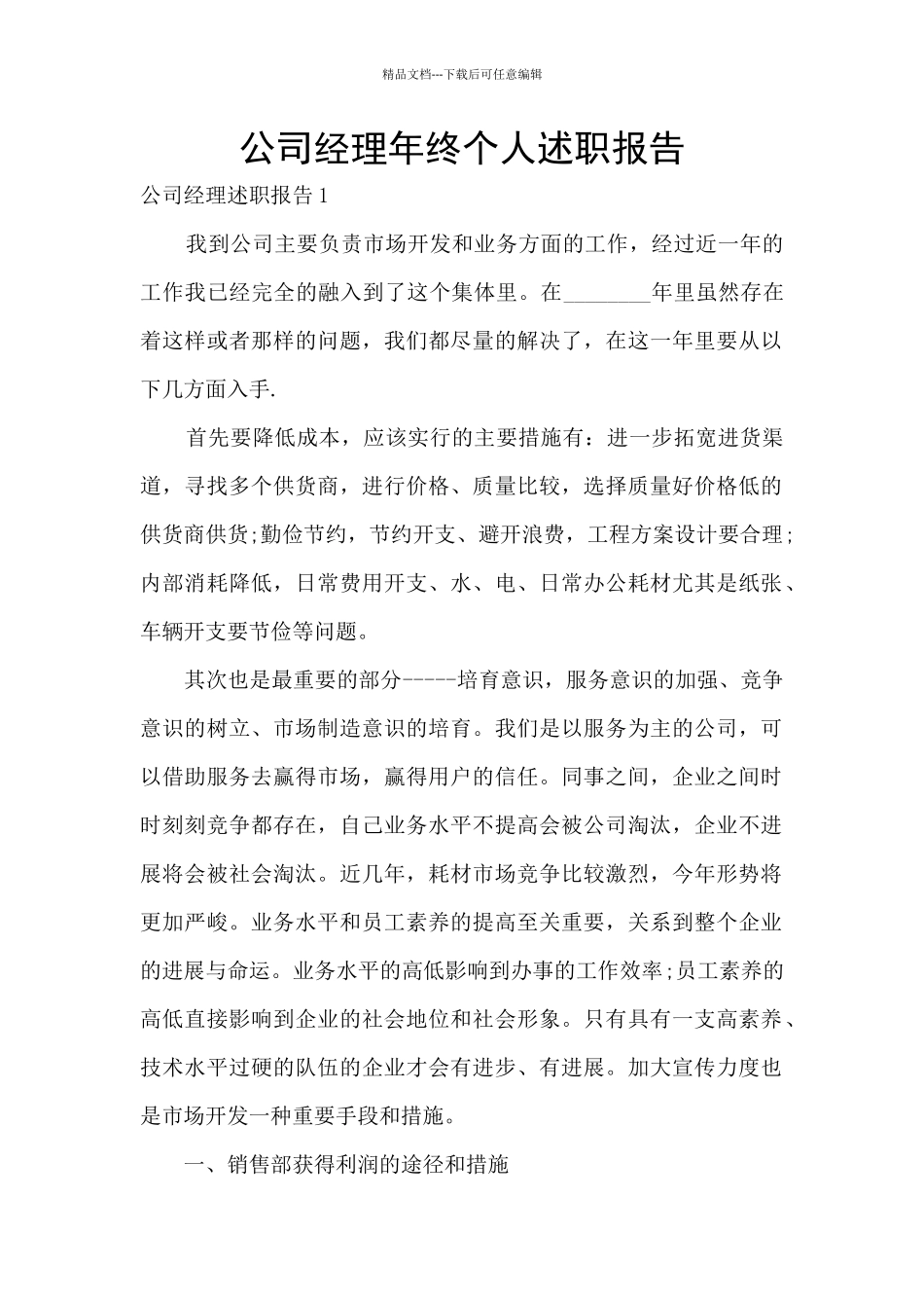 公司经理年终个人述职报告_第1页