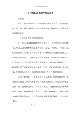 公司结构改变运行情况报告