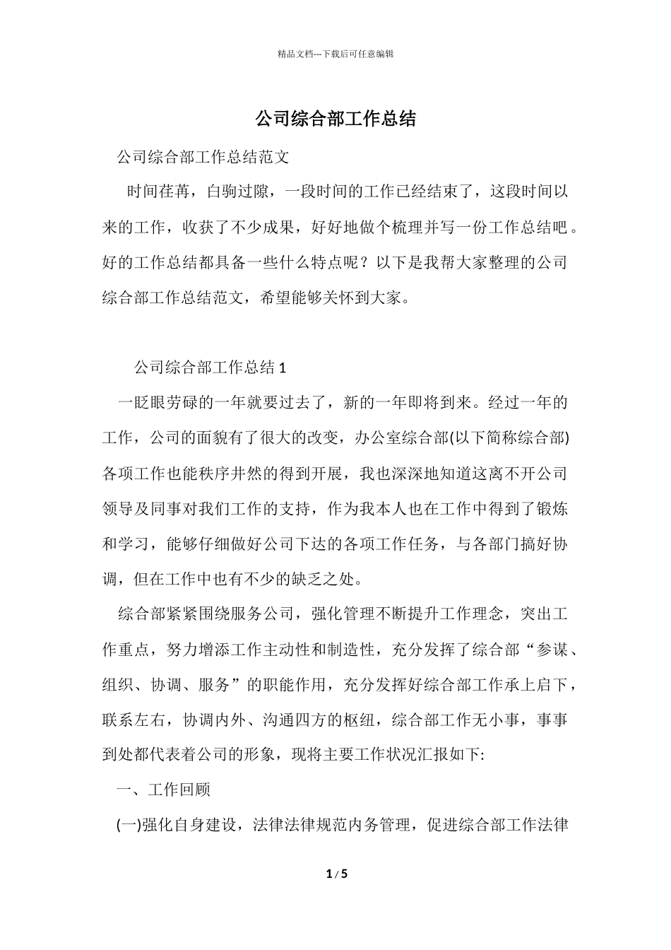 公司综合部工作总结_第1页