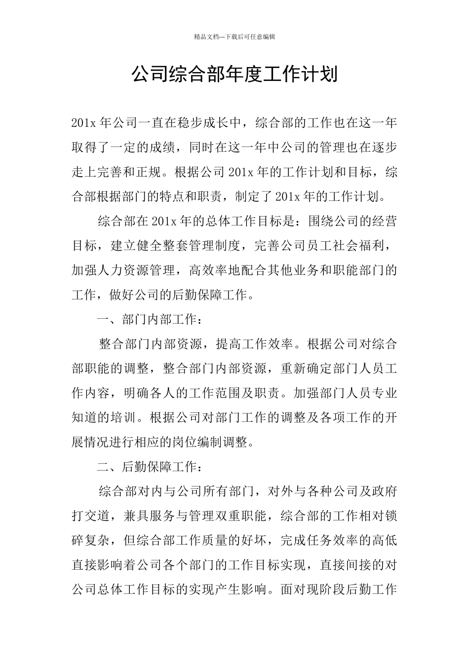 公司综合部年度工作计划_第1页