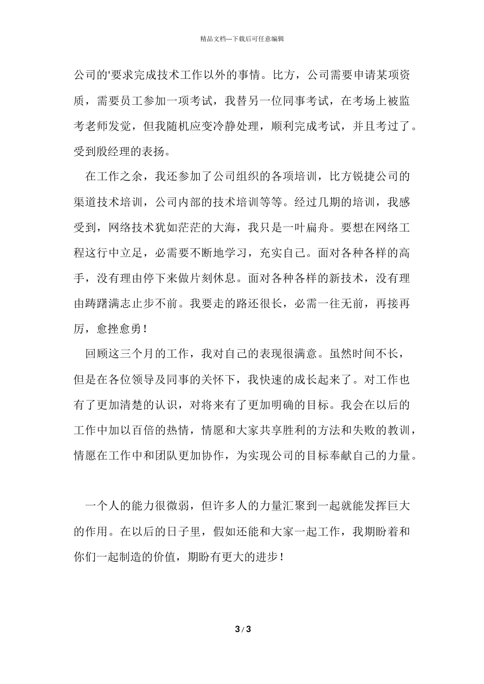 公司网络工程师试用期工作总结_第3页