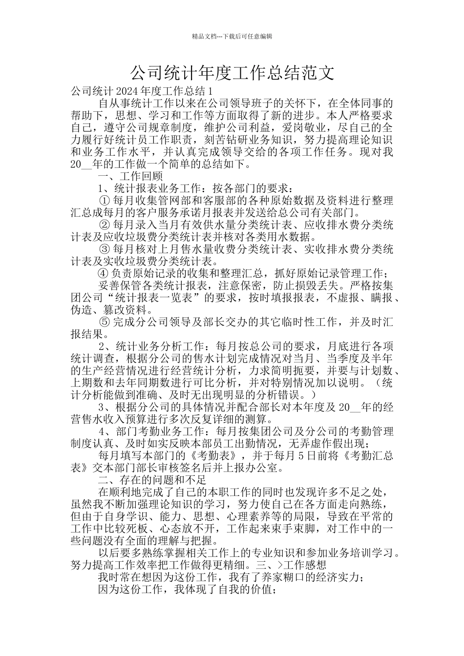 公司统计年度工作总结范文_第1页