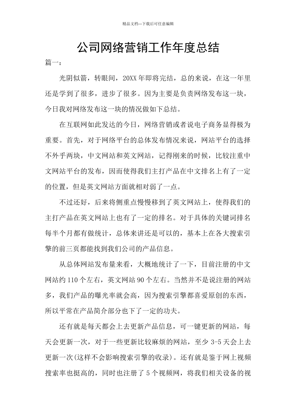 公司网络营销工作年度总结_第1页