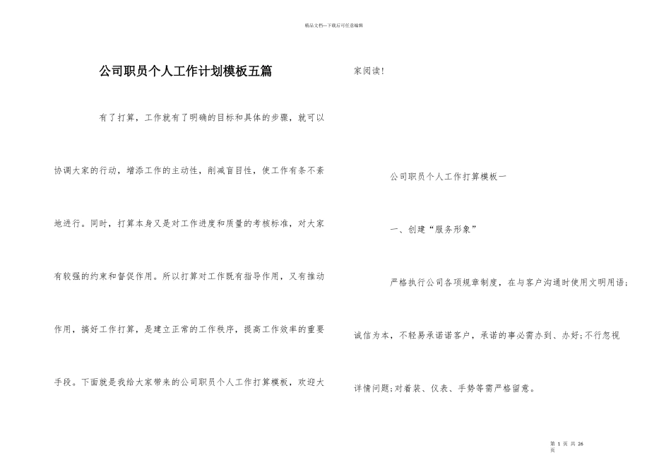 公司职员个人工作计划模板五篇_第1页