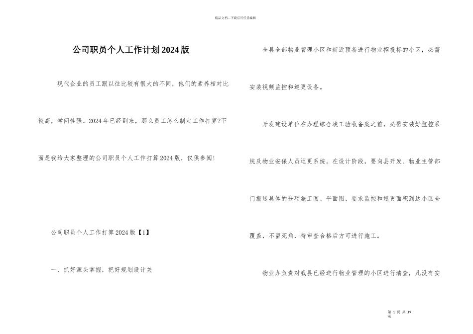 公司职员个人工作计划2024版_第1页