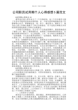 公司职员试用期个人心得感想5篇范文