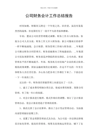公司财务会计工作总结报告