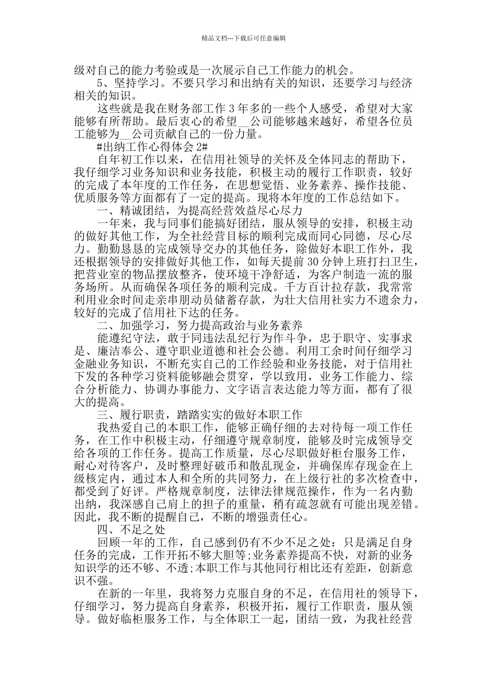 公司财务出纳人员工作心得感受2024五篇_第2页