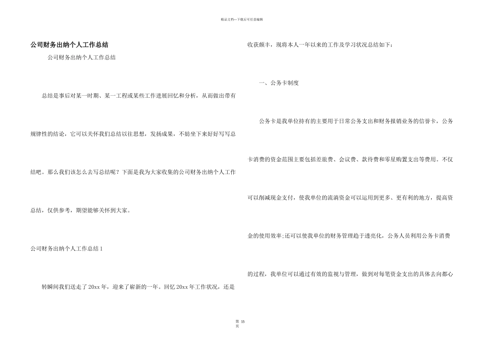 公司财务出纳个人工作总结_第1页