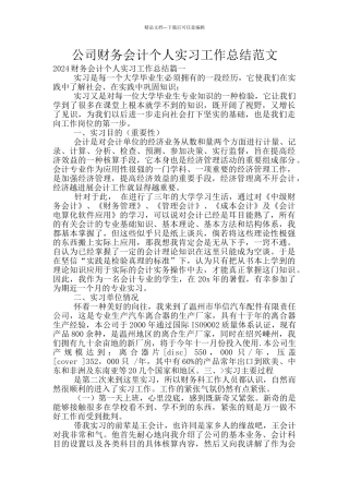 公司财务会计个人实习工作总结范文