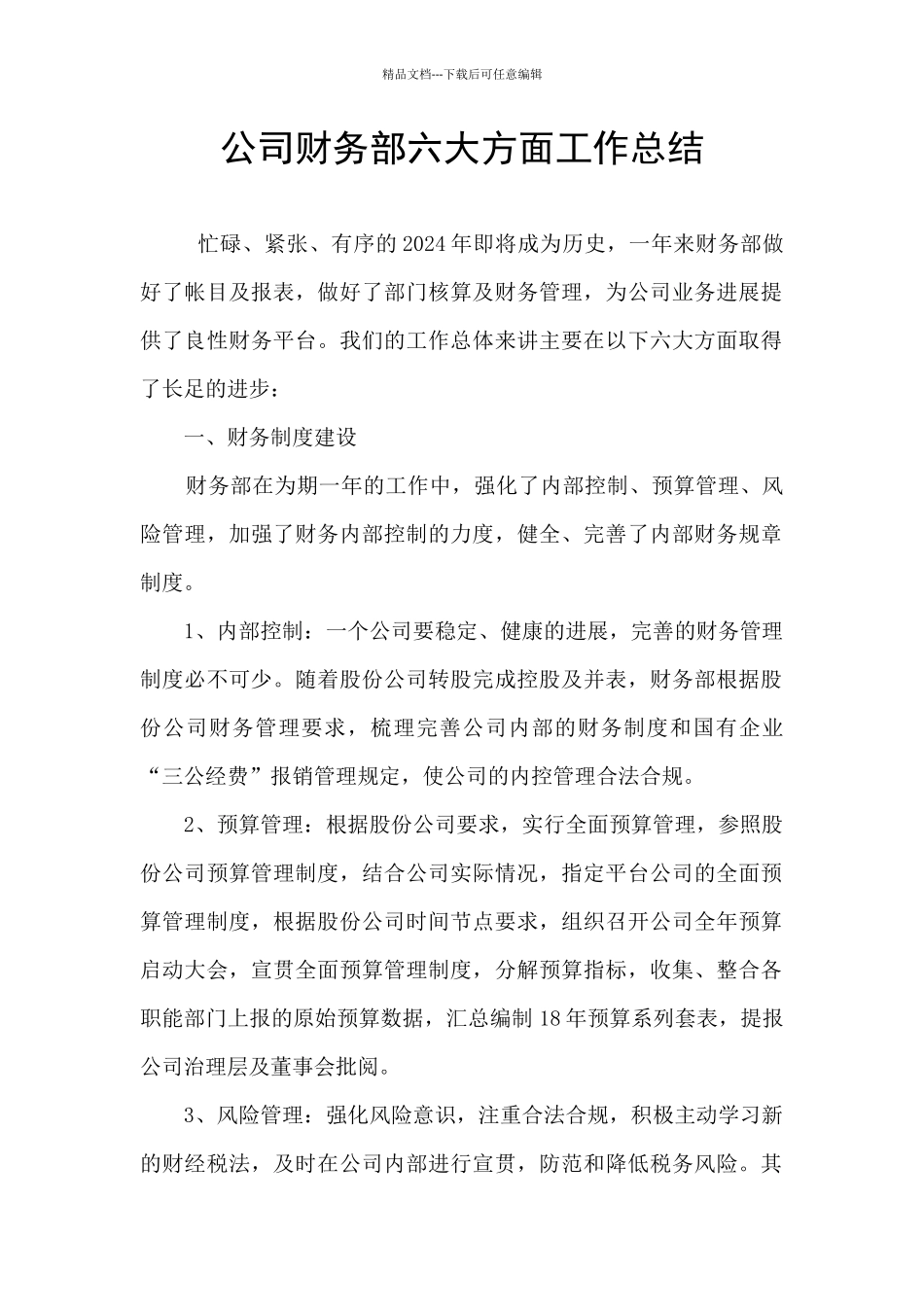 公司财务部六大方面工作总结_第1页