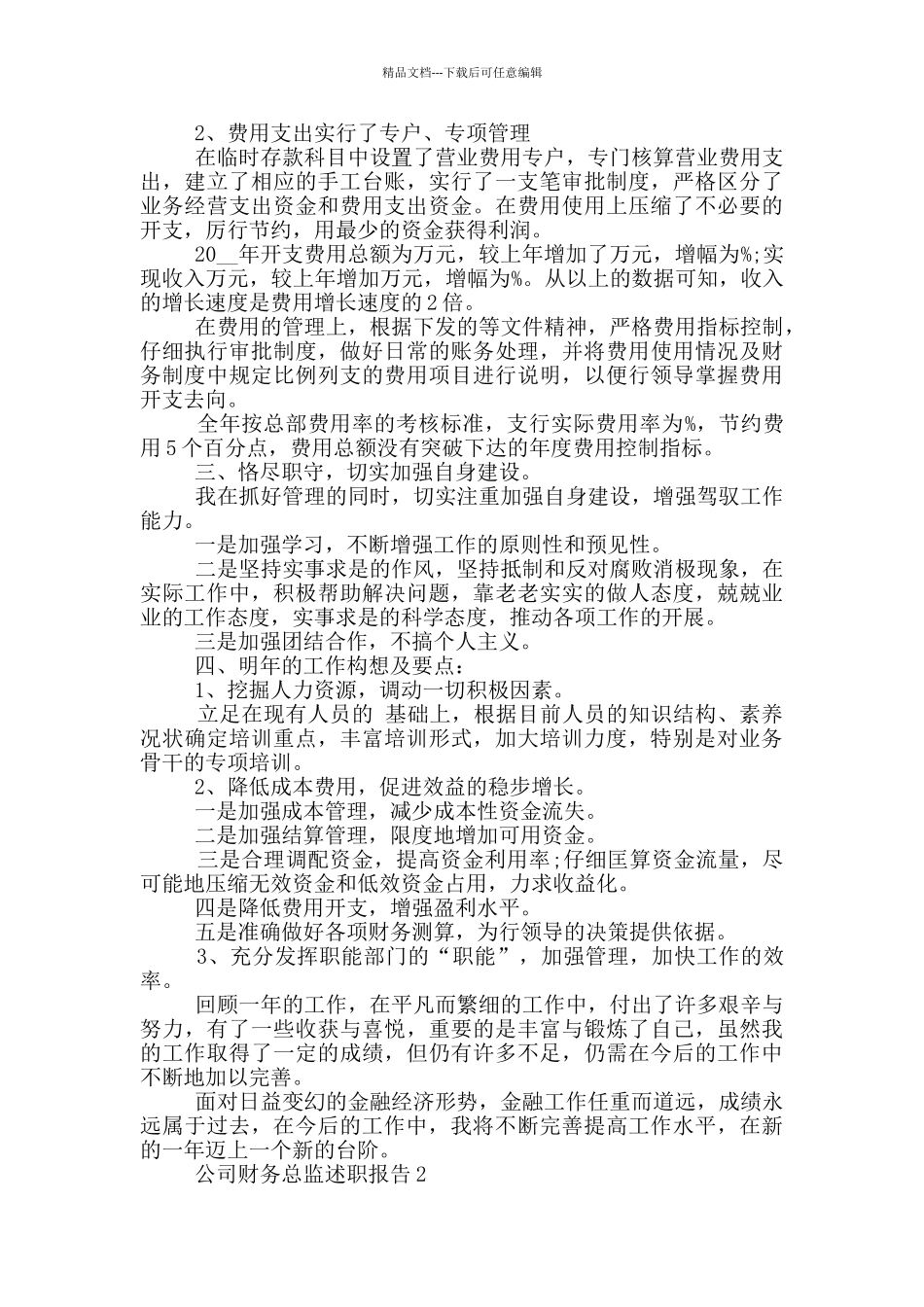 公司财务总监工作述职报告范文5篇_第2页