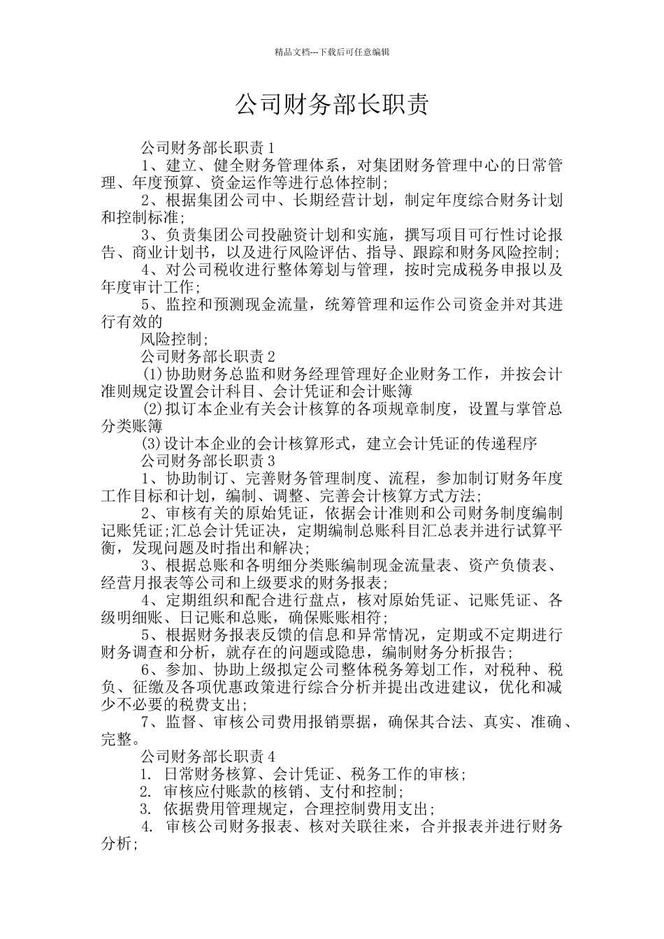公司财务部长职责_第1页