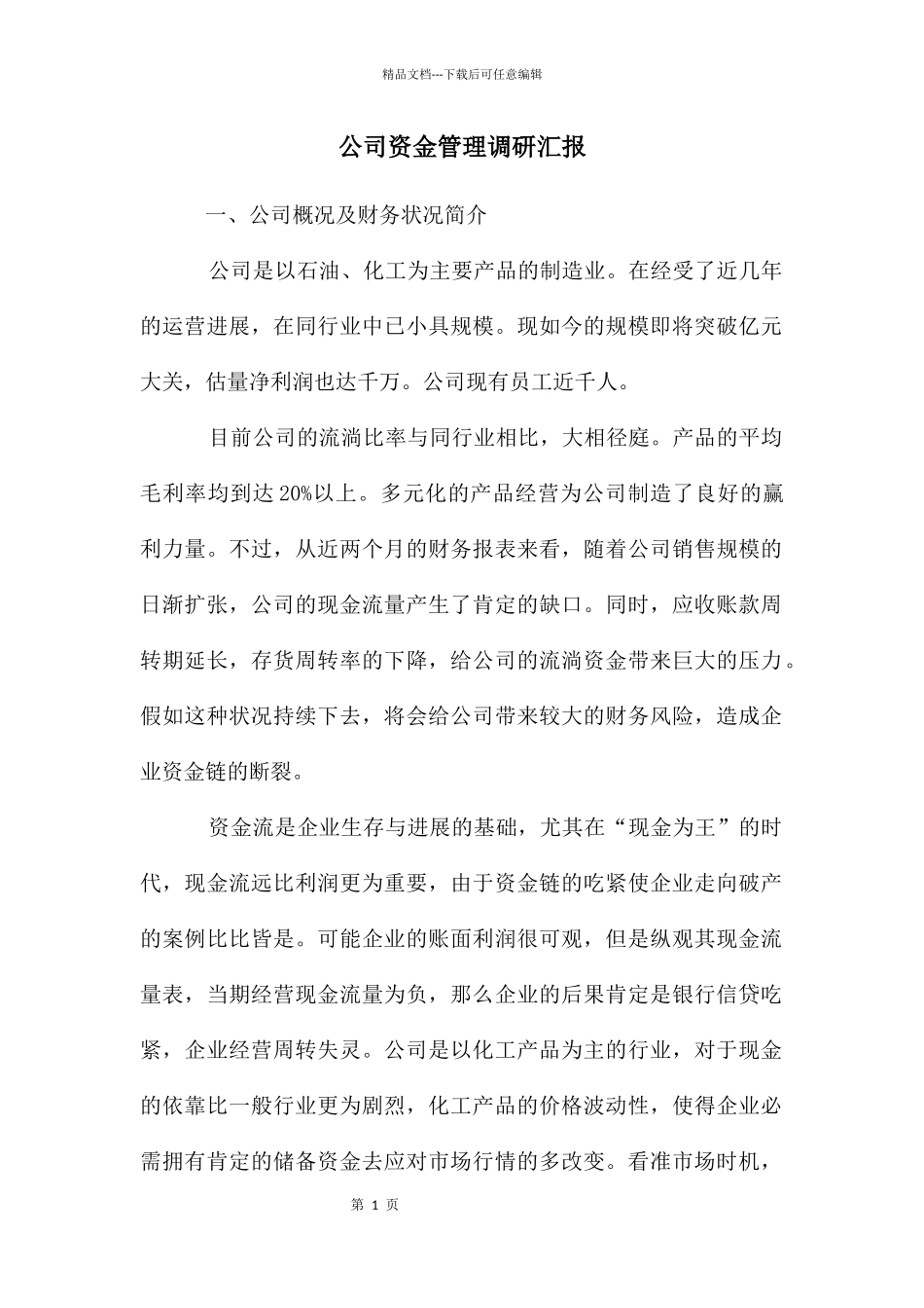 公司资金管理调研汇报_第1页