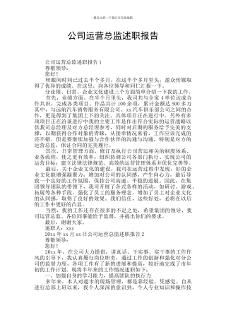 公司运营总监述职报告