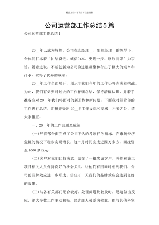 公司运营部工作总结5篇