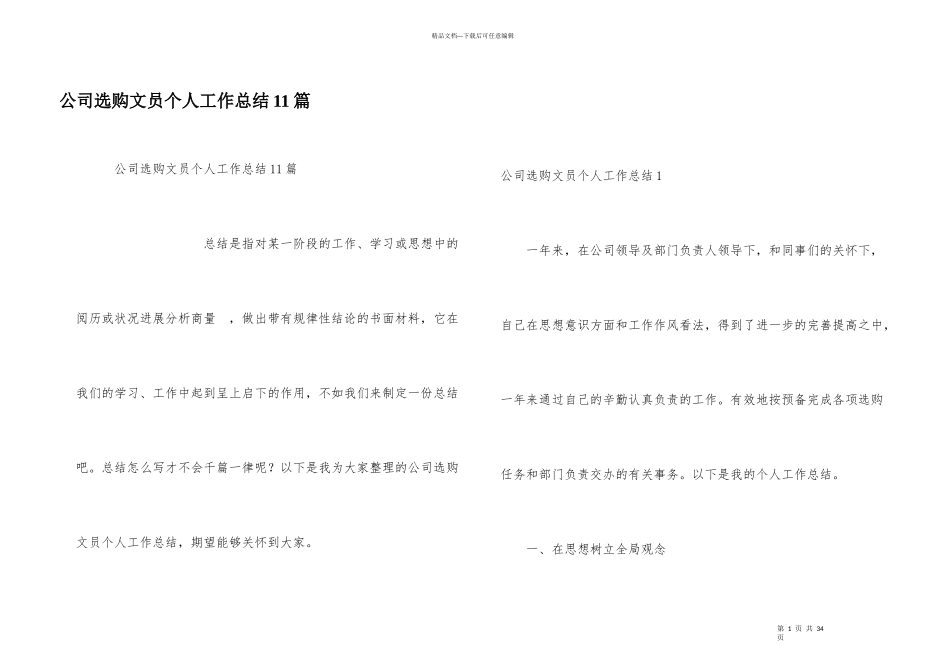 公司采购文员个人工作总结11篇_第1页