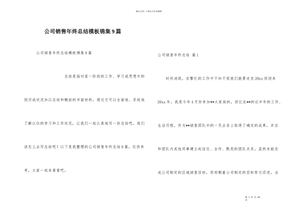 公司销售年终总结模板锦集9篇_第1页