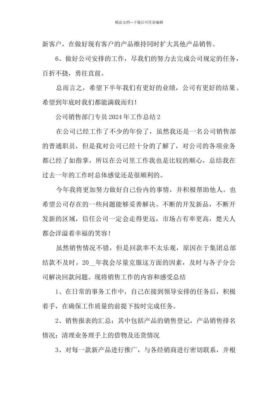 公司销售部门专员2024年工作总结五篇_第3页