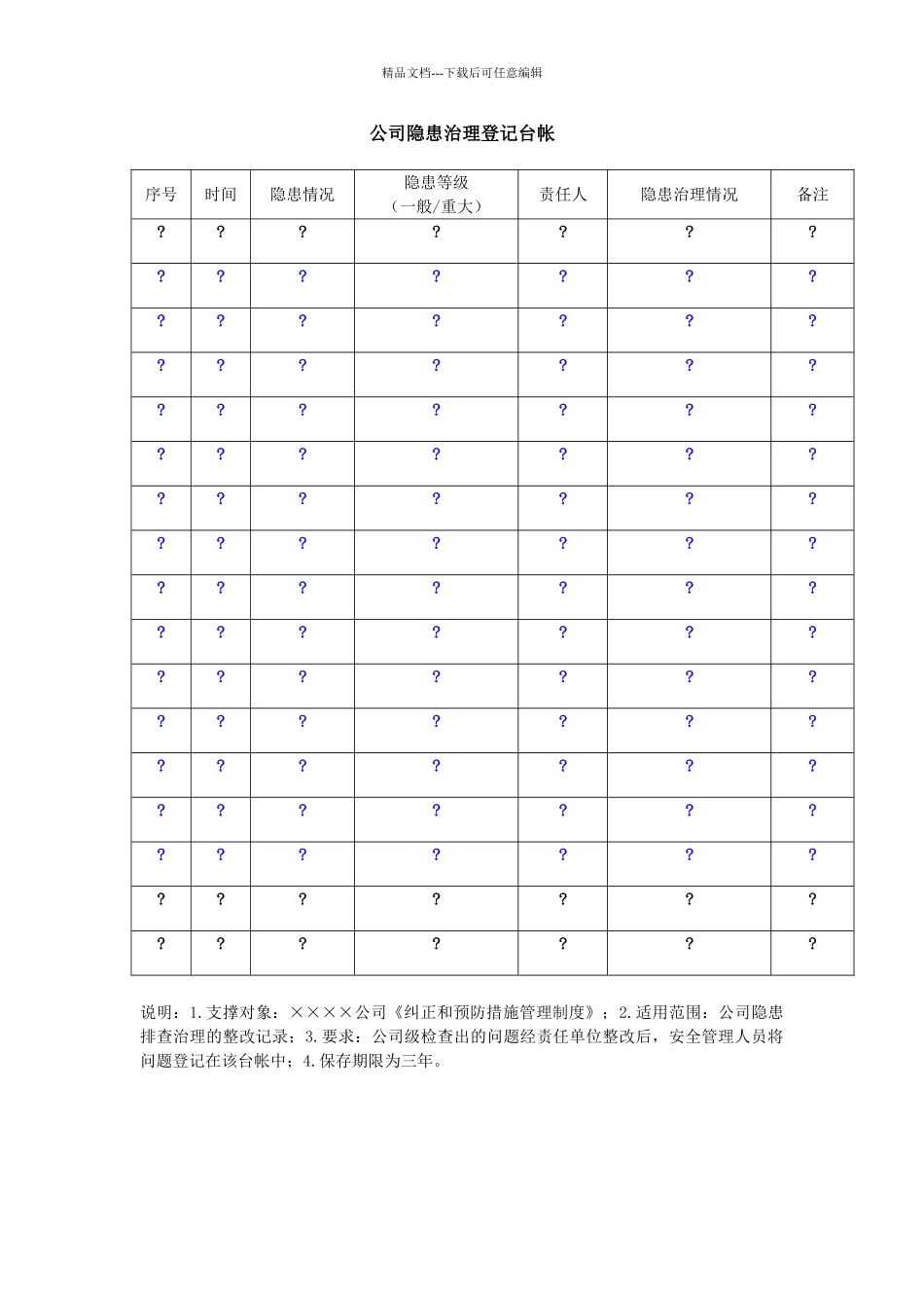 公司隐患治理登记台帐_第1页
