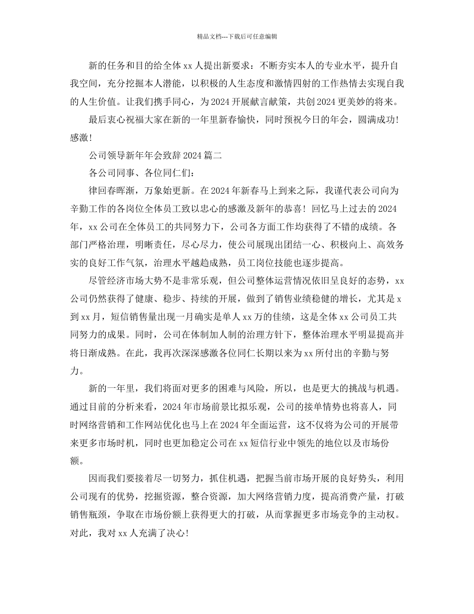 公司领导新年年会致辞参考_第2页