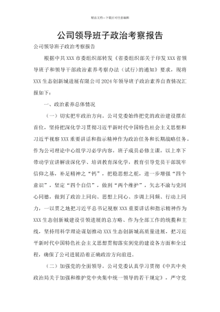 公司领导班子政治考察报告