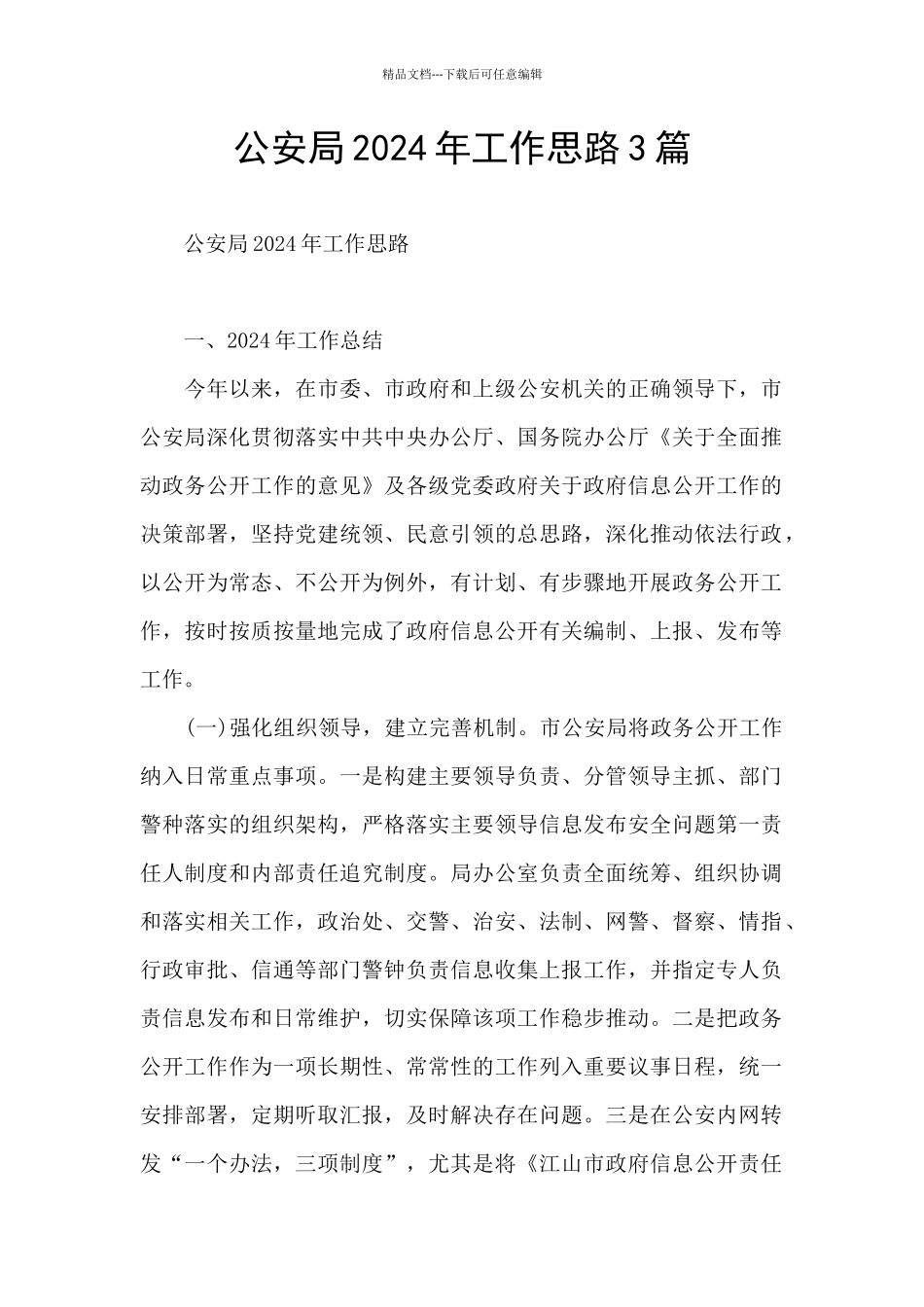 公安局2024年工作思路3篇_第1页