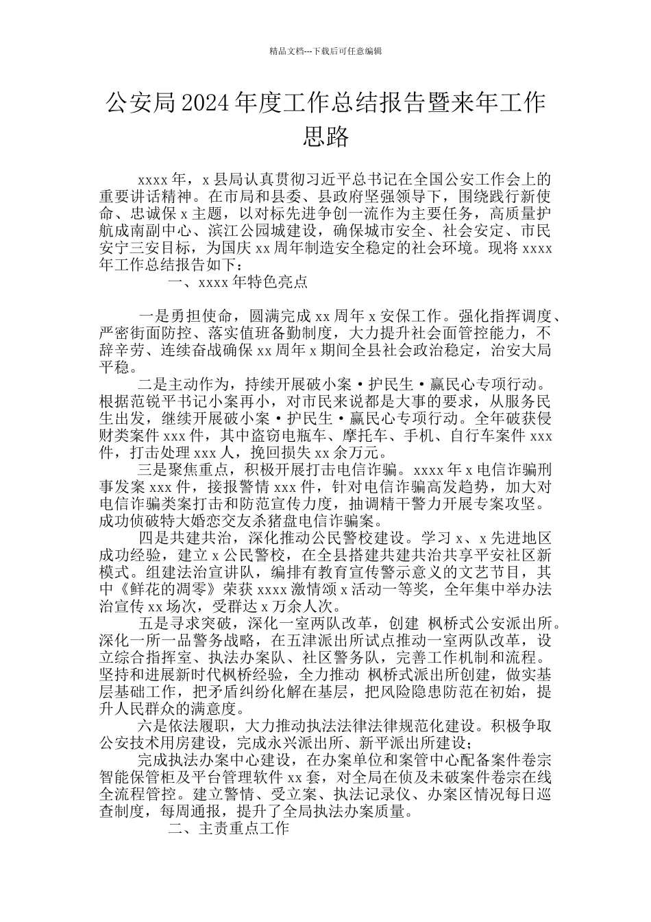 公安局2024年度工作总结报告暨来年工作思路_第1页