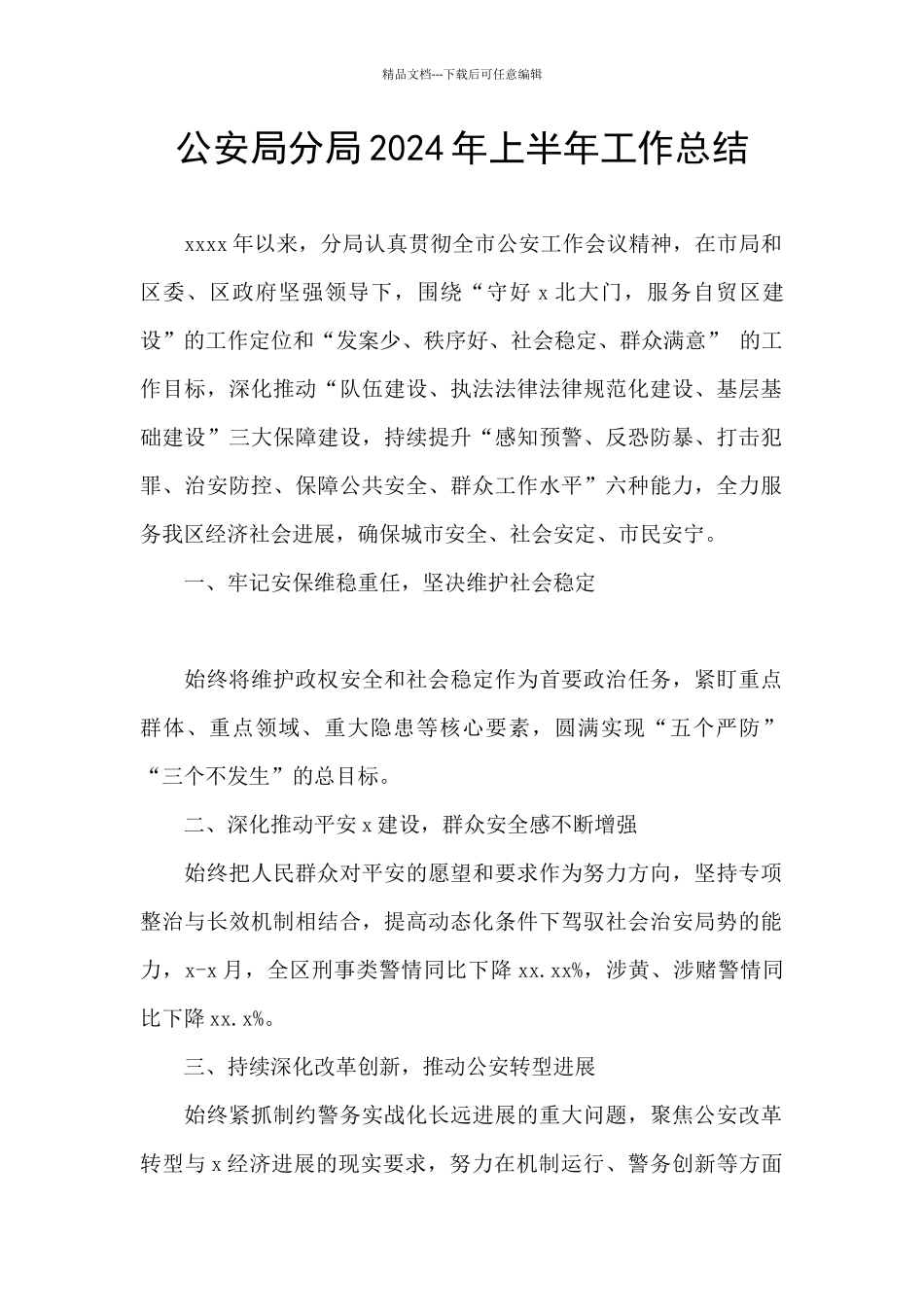 公安局分局2024年上半年工作总结_第1页