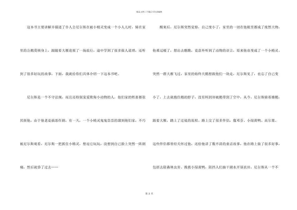 六年级《骑鹅历险记》读后感五篇_第2页