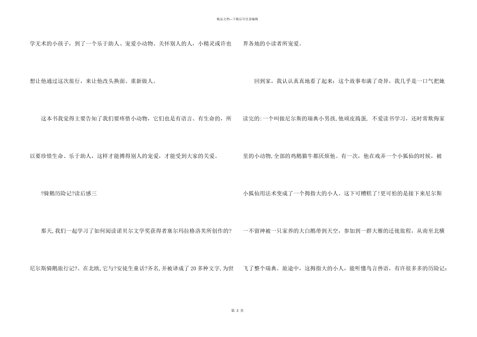 六年级《骑鹅历险记》读后感五篇_第3页