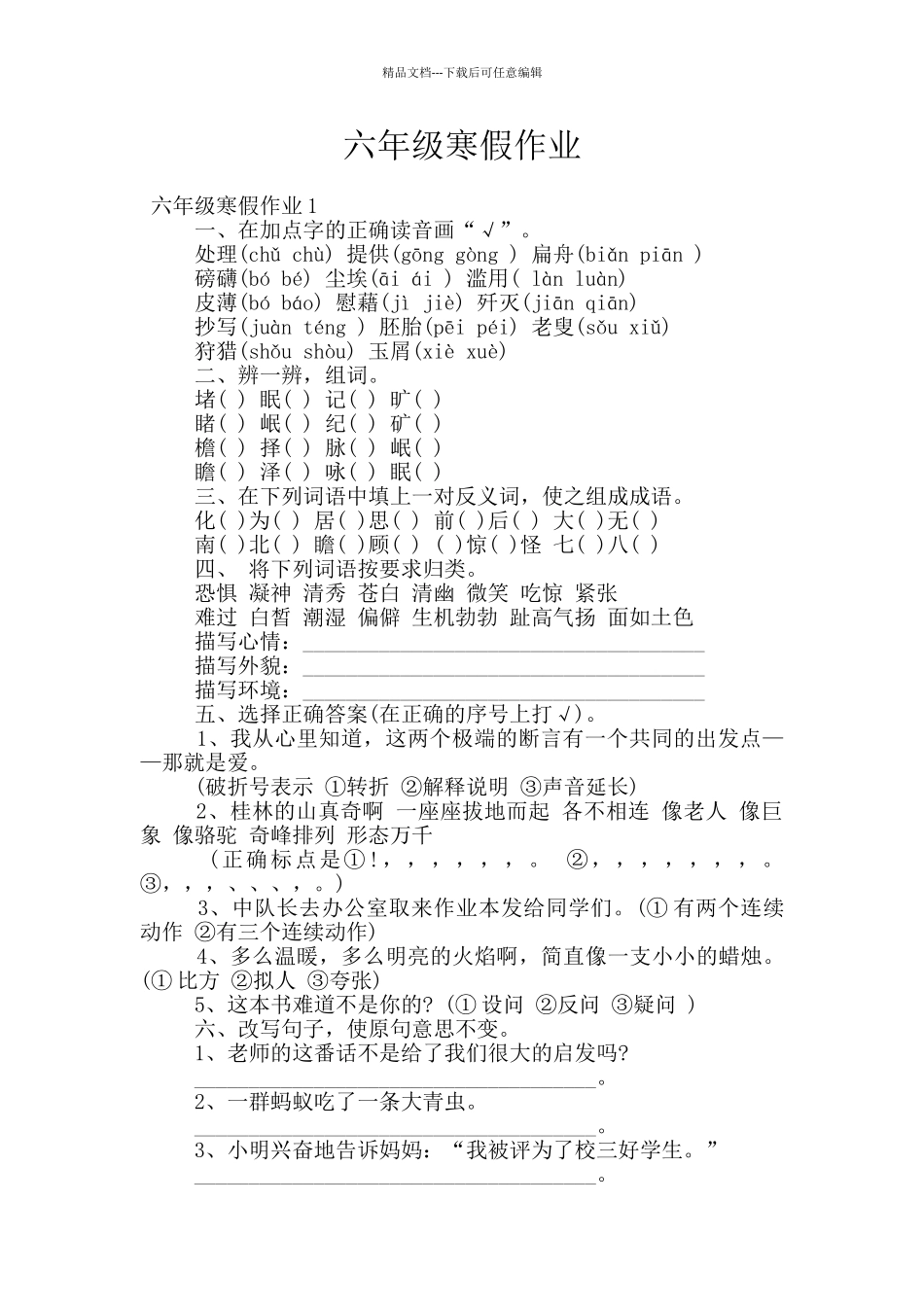 六年级寒假作业_第1页