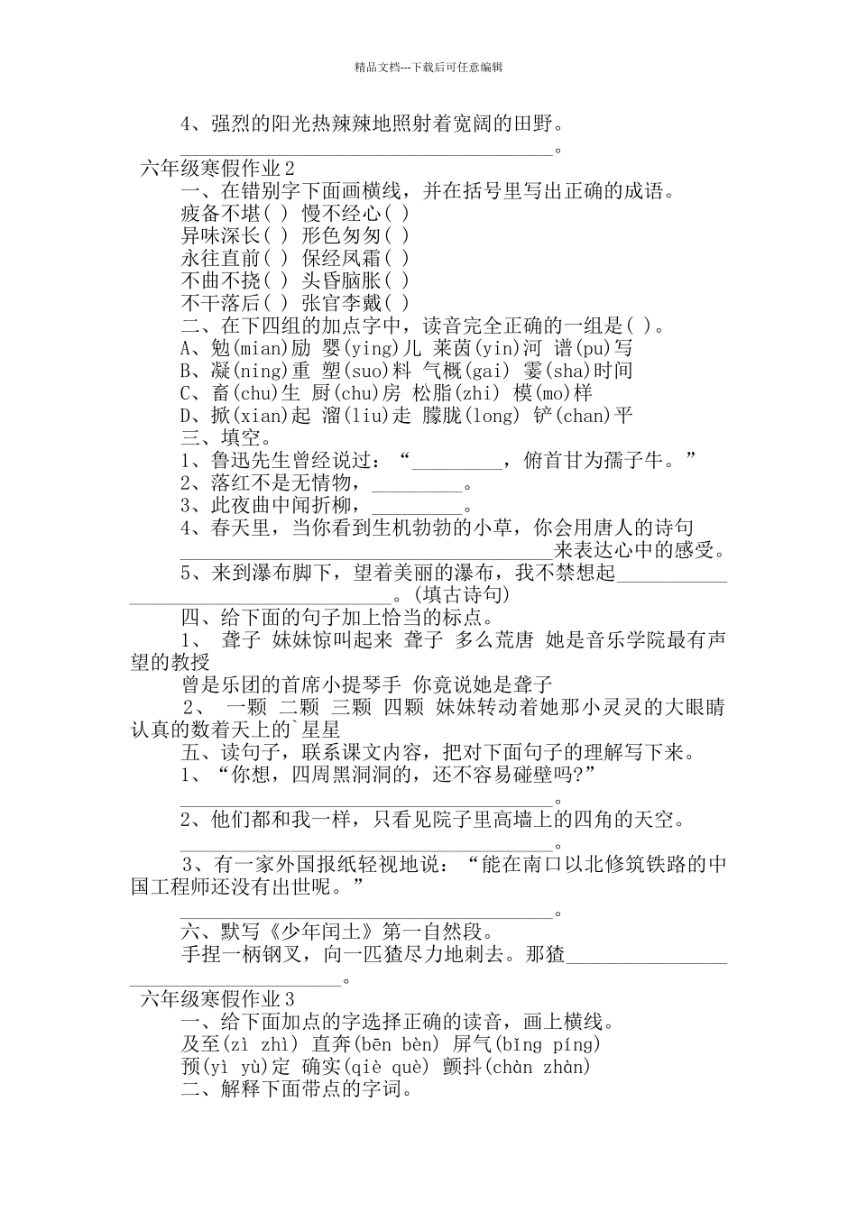 六年级寒假作业_第2页