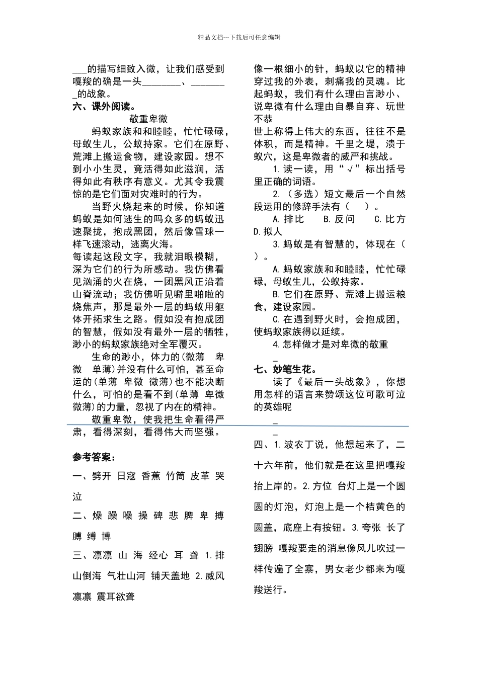 六年级语文上册《23.最后一头战象》练习题_第2页