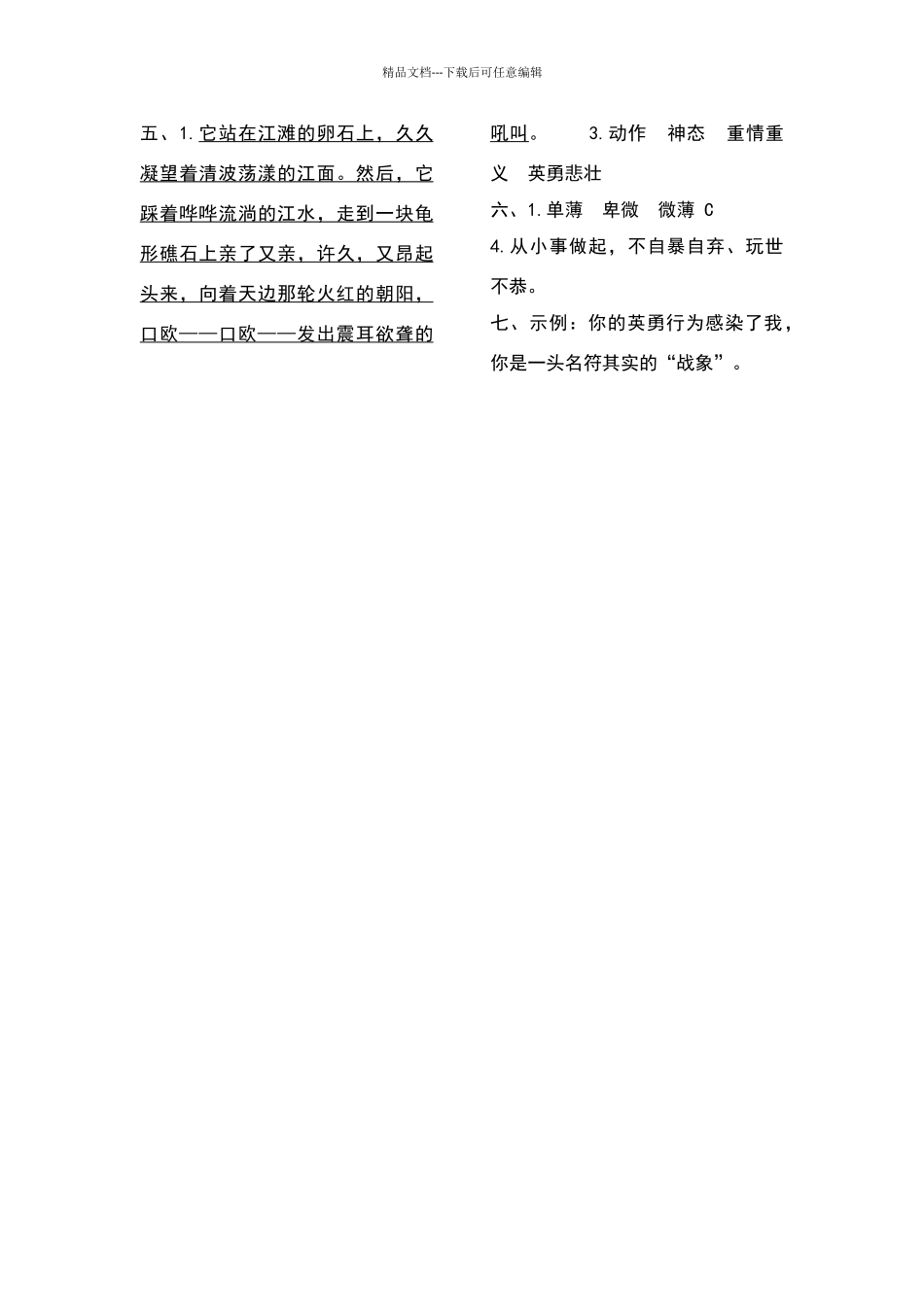 六年级语文上册《23.最后一头战象》练习题_第3页