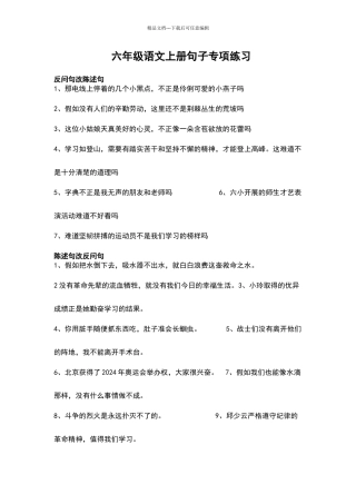 六年级语文上册句子专项练习