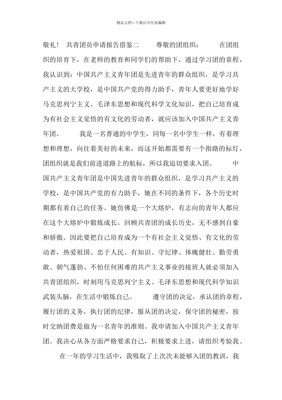 共青团员申请报告借鉴_第2页