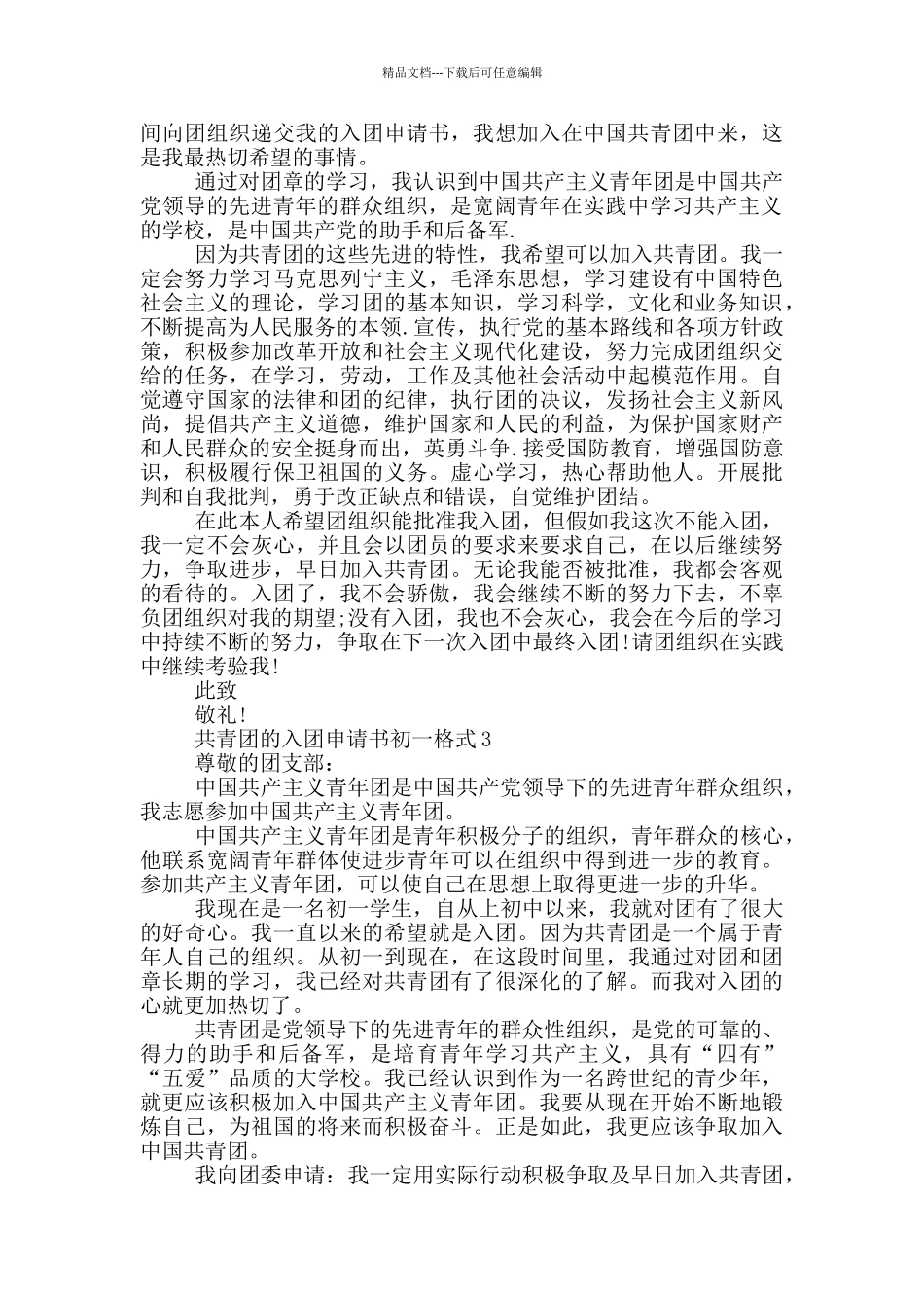 共青团的入团申请书初一格式_第2页