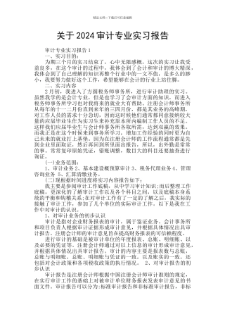 关于2024审计专业实习报告