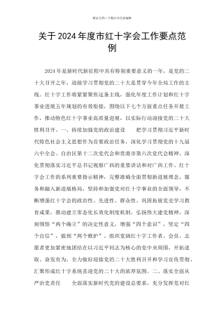 关于2024年度市红十字会工作要点范例