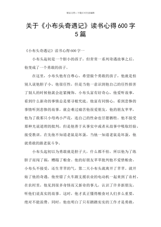 关于《小布头奇遇记》读书心得600字5篇
