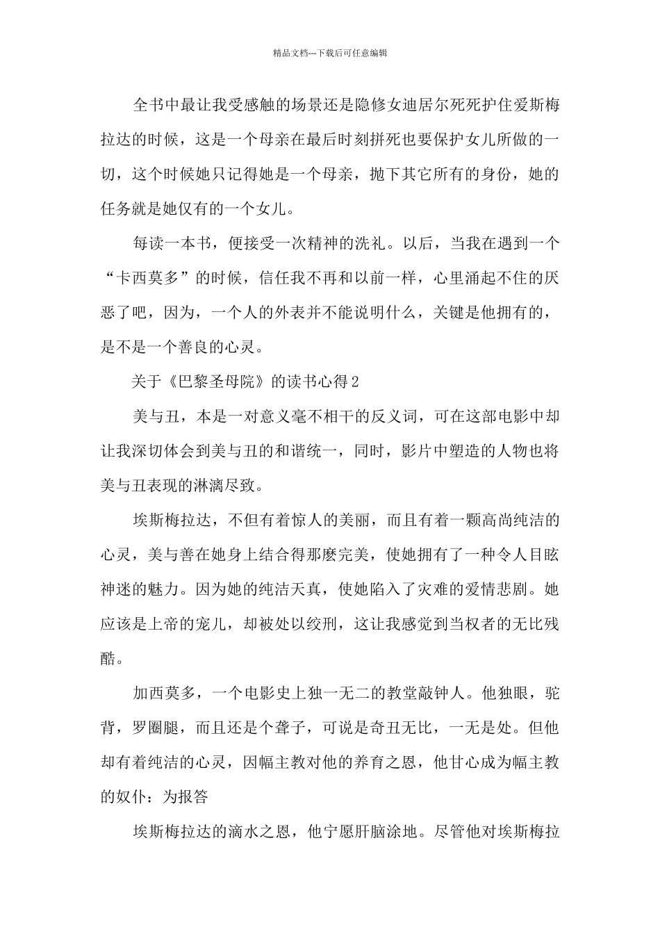 关于《巴黎圣母院》的读书心得_第2页